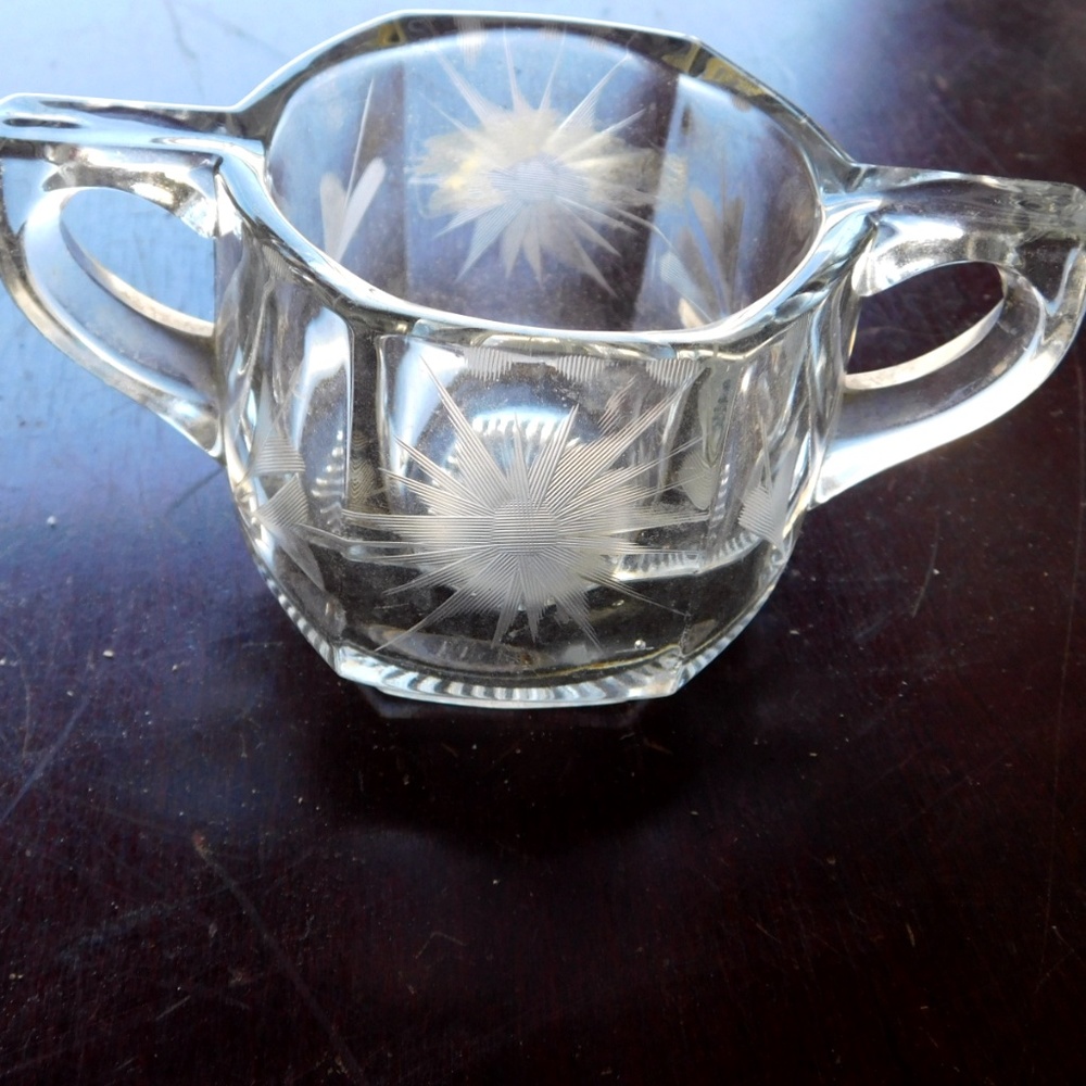 Glass Sugar Bowl Double Handled Star Blast